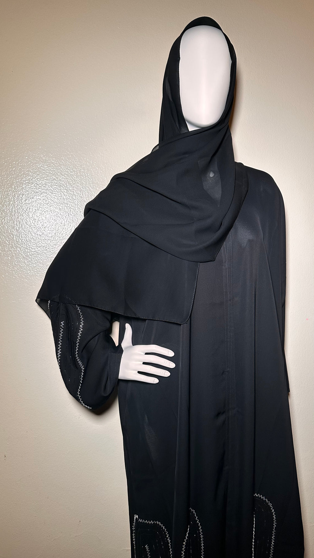 Black Abaya with Silver and Black Rhinestones