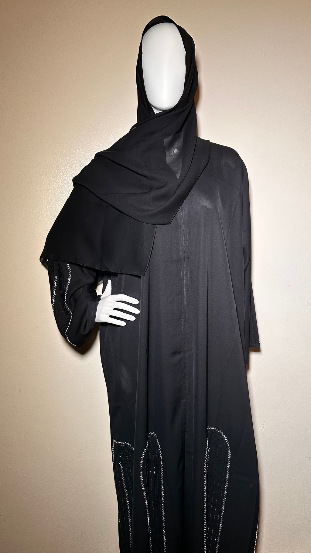 Black Abaya with Silver and Black Rhinestones