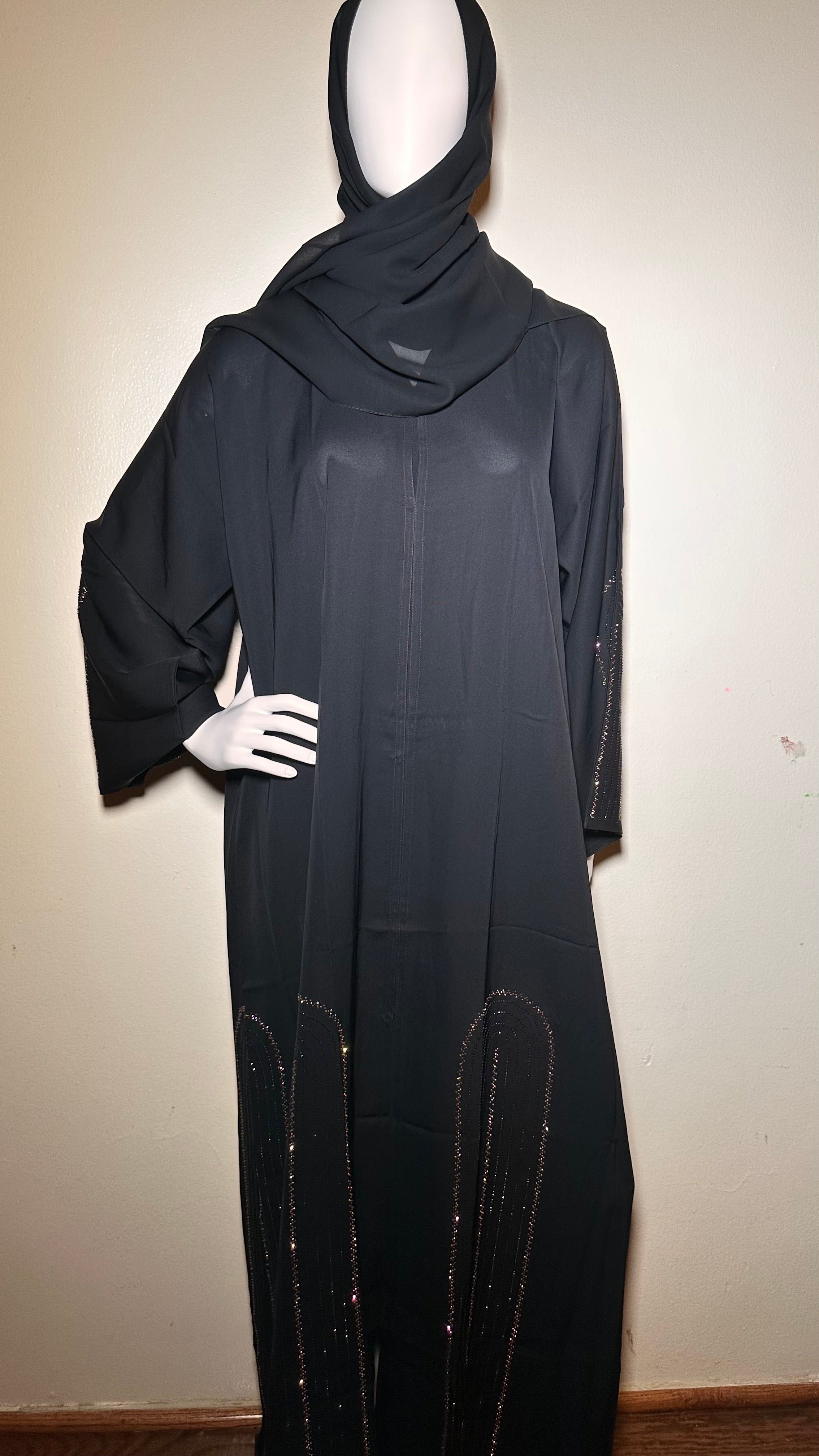 Black Abaya with Gold and Black Rhinestones