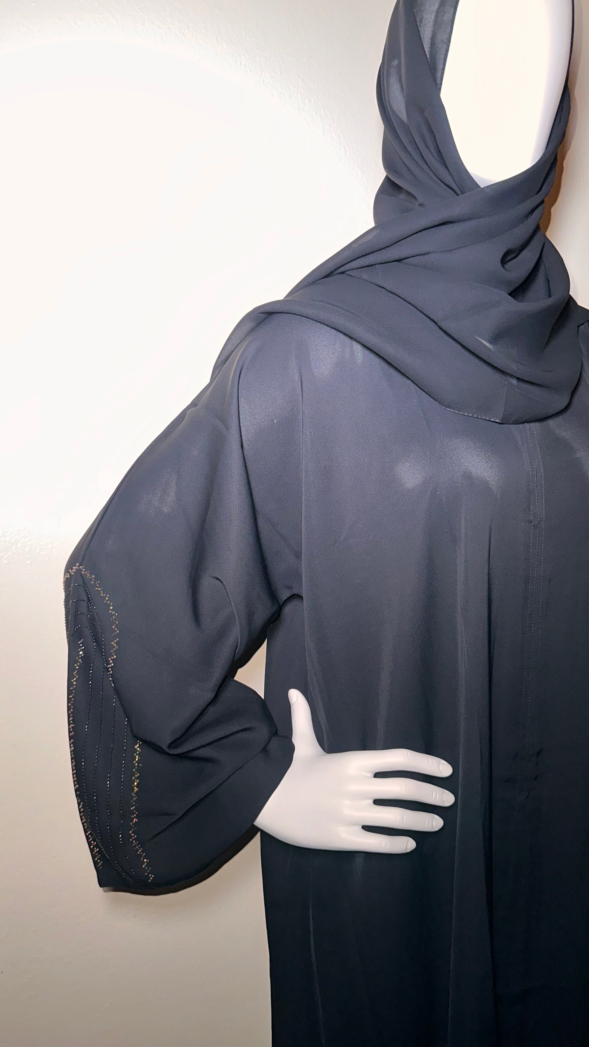 Black Abaya with Gold and Black Rhinestones