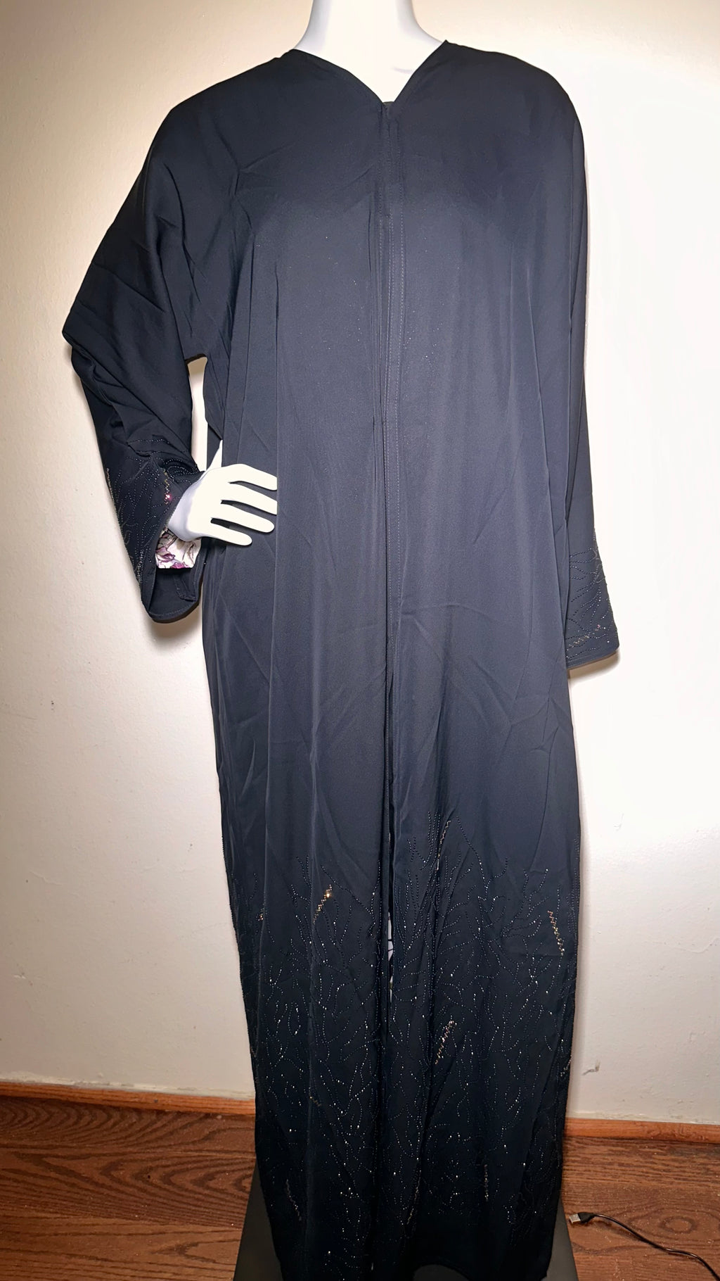 Black Abaya with Black and Gold Rhinestones