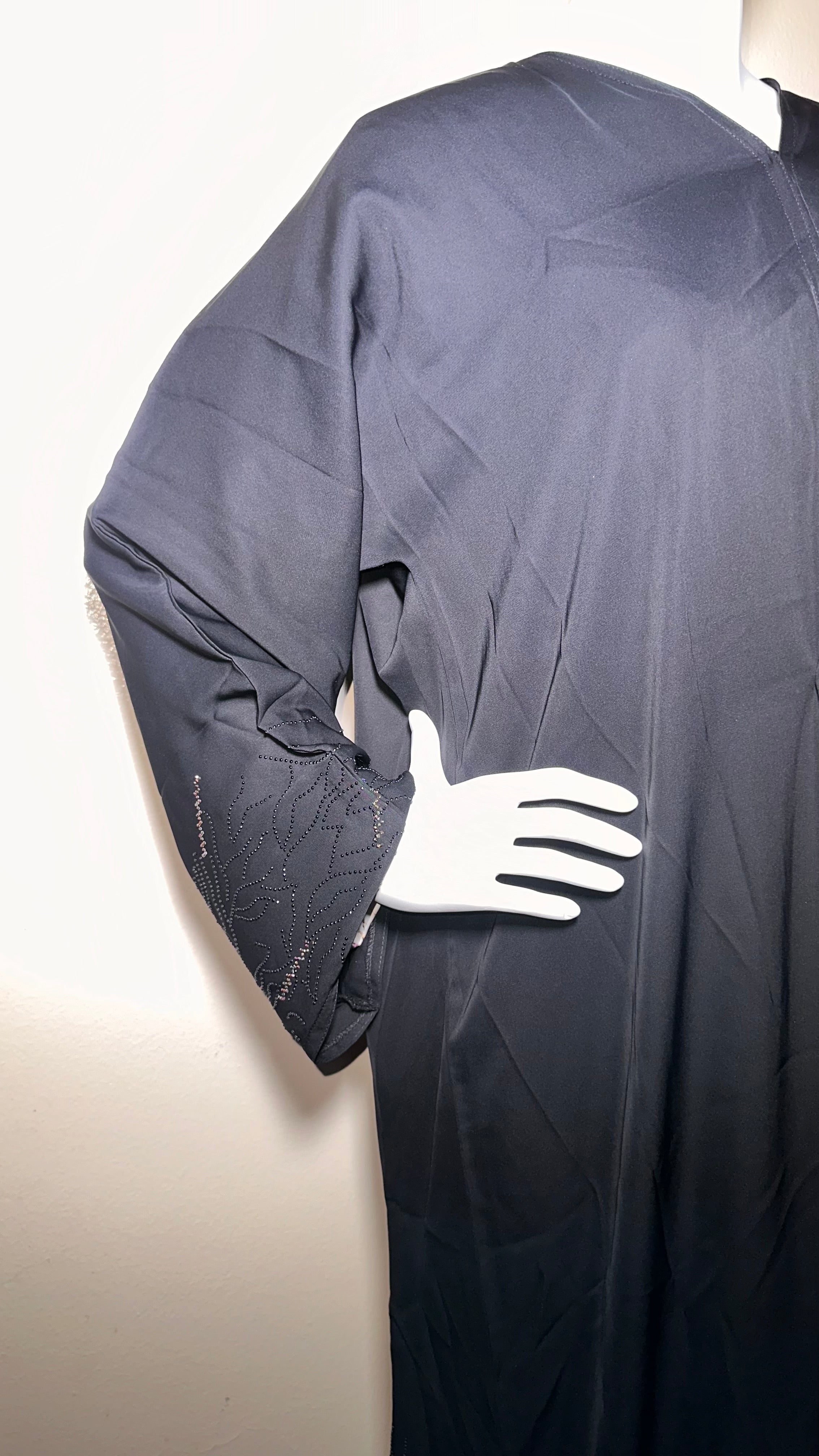 Black Abaya with Black and Gold Rhinestones