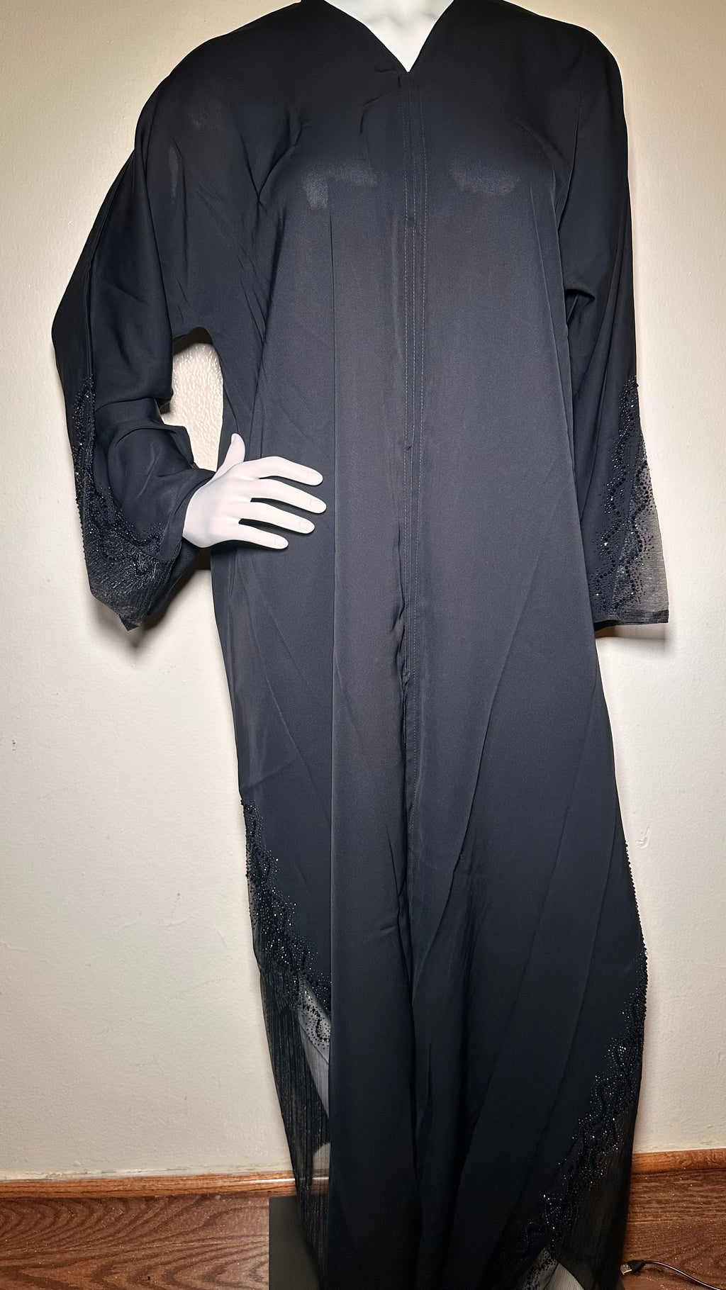 Black Abaya with Black Rhinestones.
