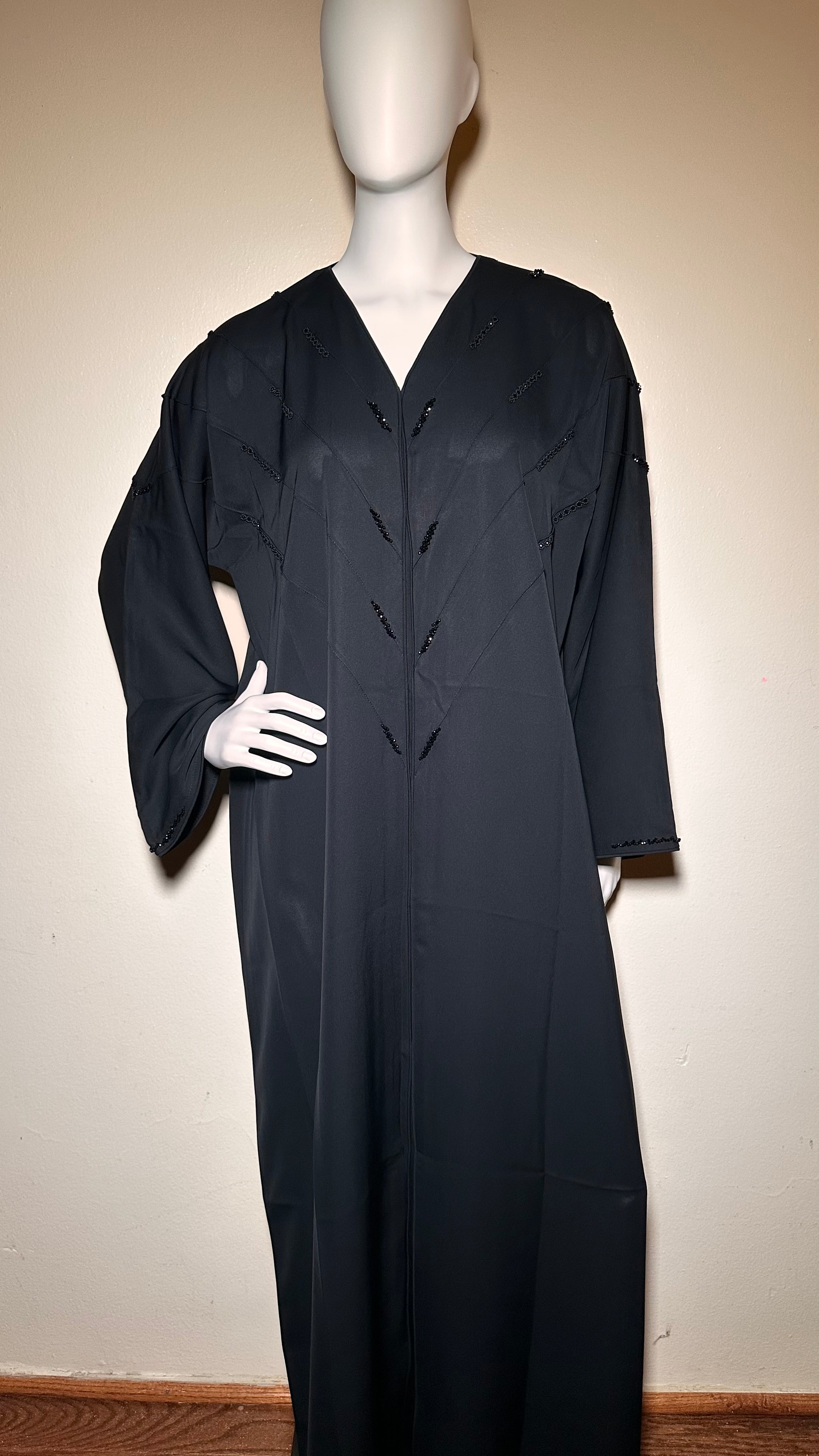 Black Abaya with Black Beads
