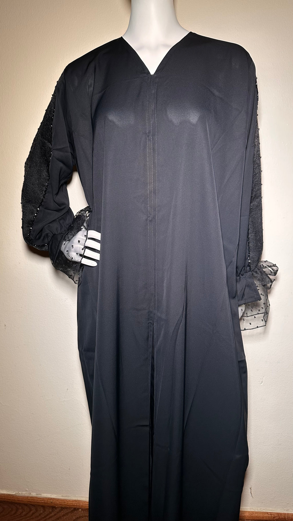 Black Abaya with Floral Printed Sleeves