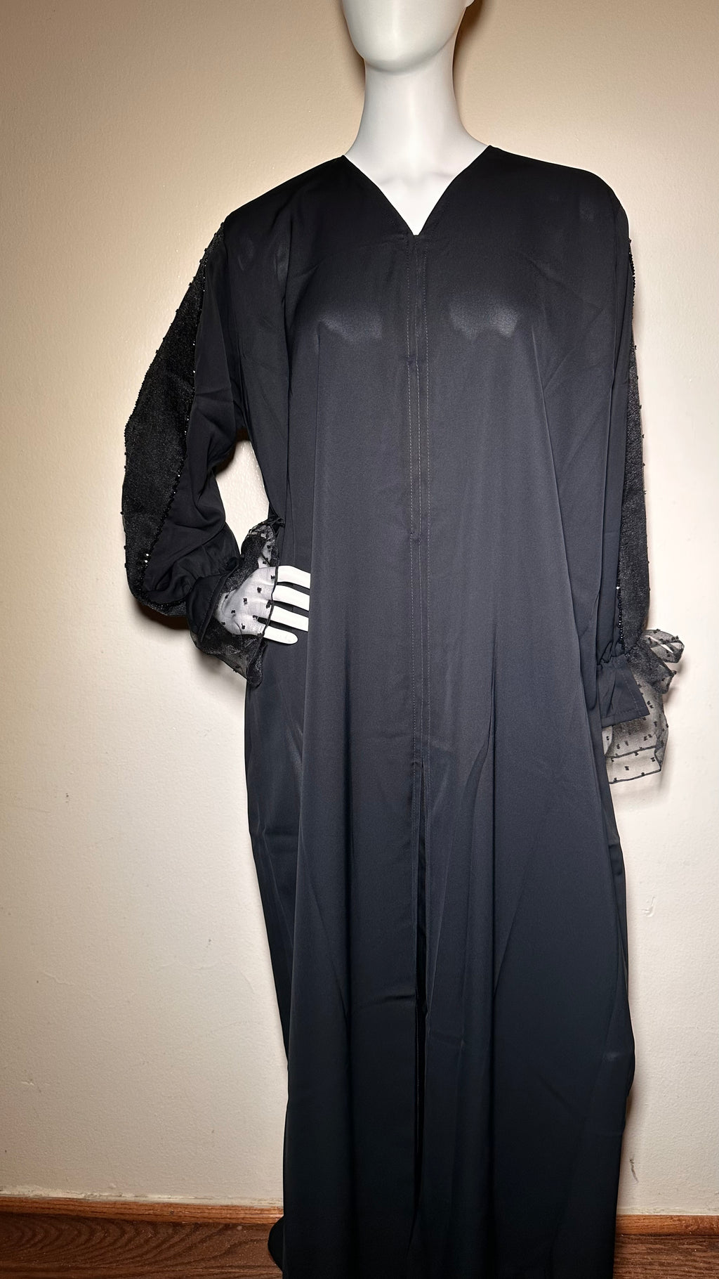 Black Abaya with Floral Printed Sleeves