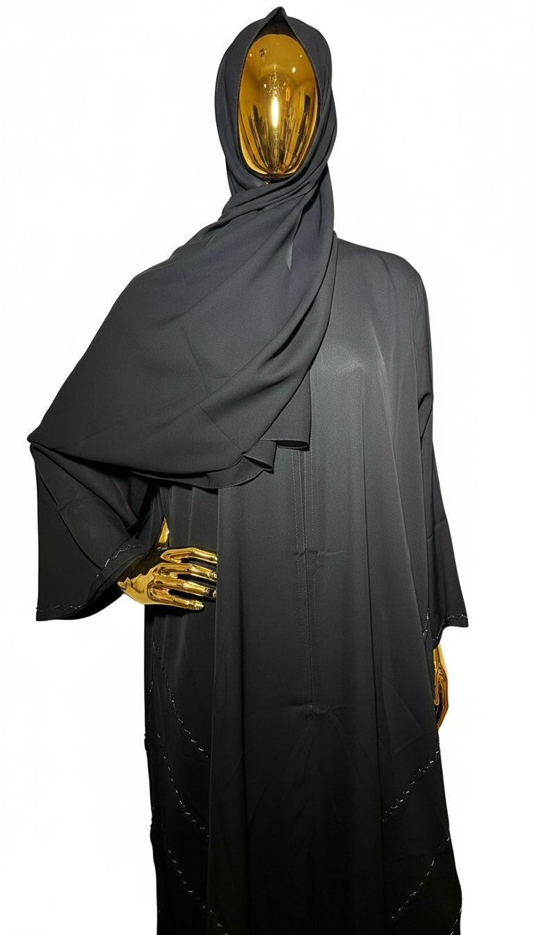 Black Abaya with Silver Sewings.