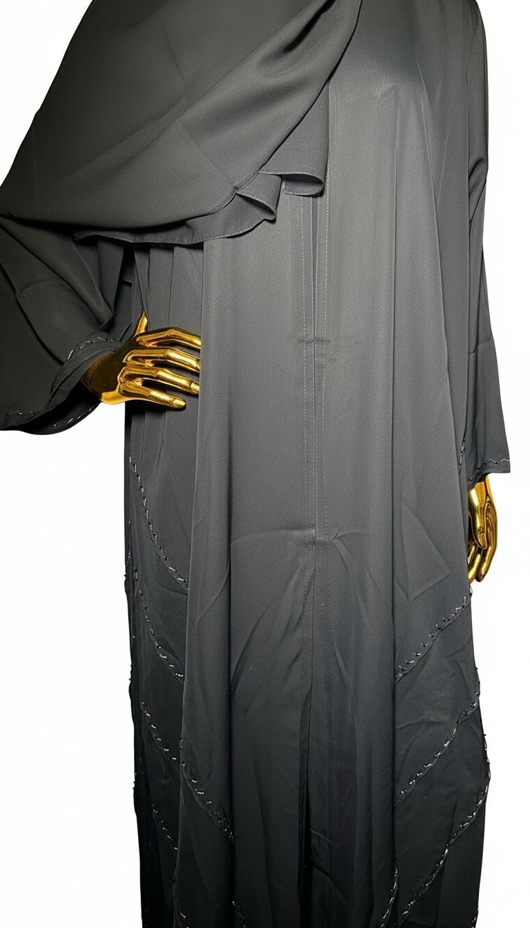 Black Abaya with Silver Sewings.