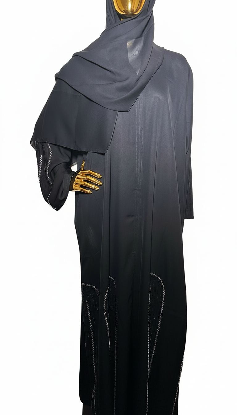 Black Abaya with Silver and Black Rhinestones