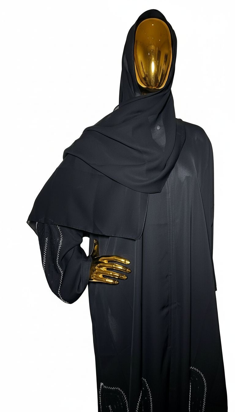 Black Abaya with Silver and Black Rhinestones