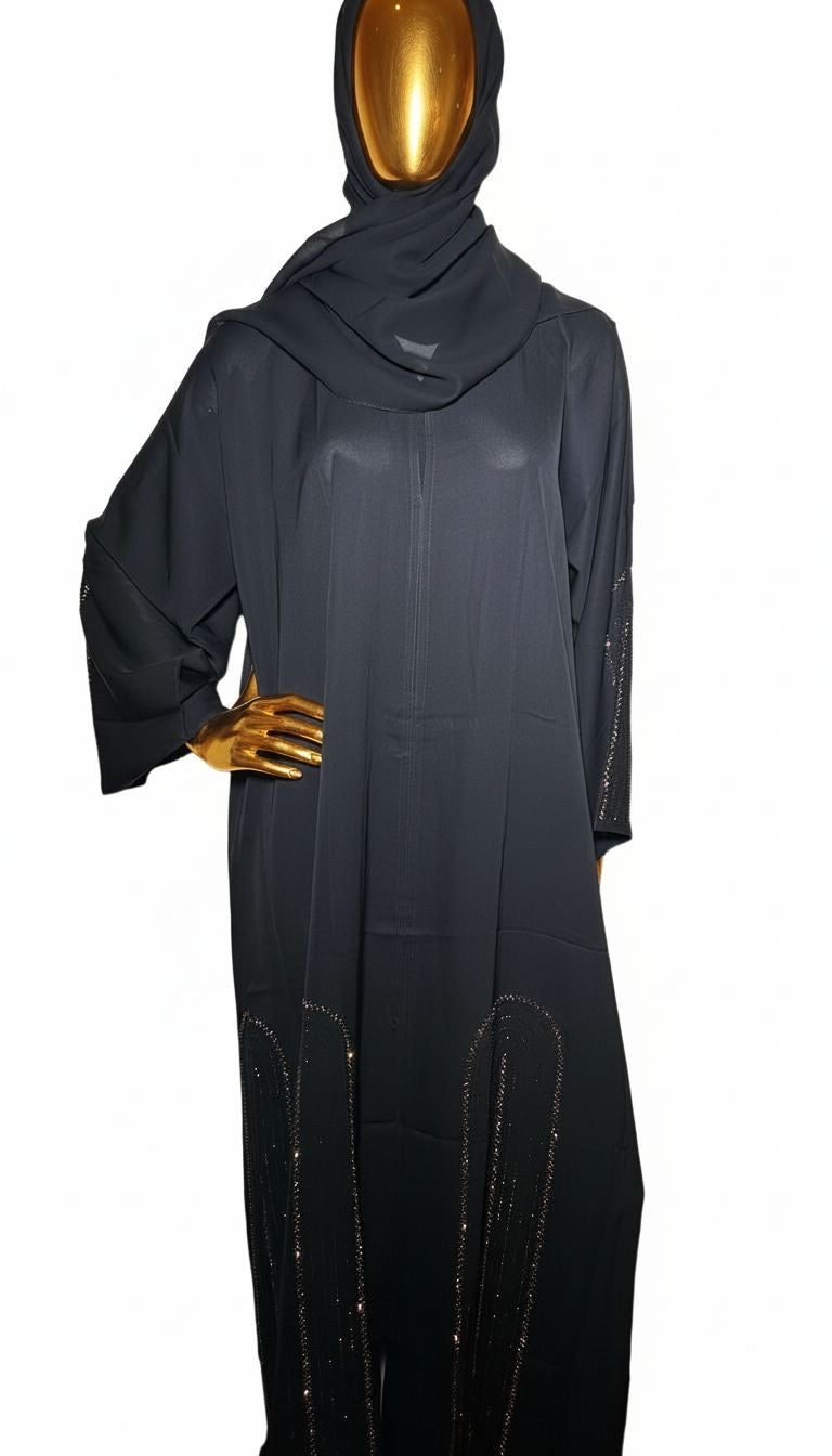Black Abaya with Gold and Black Rhinestones
