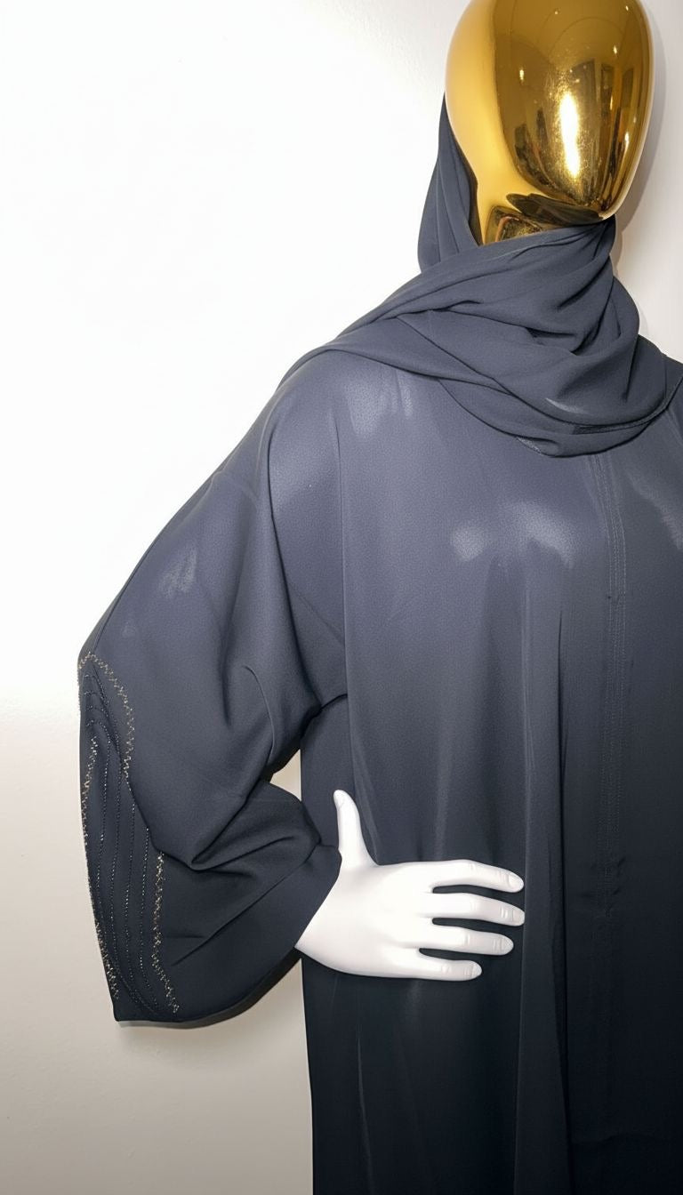 Black Abaya with Gold and Black Rhinestones