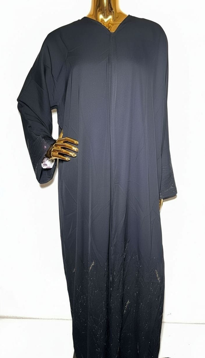 Black Abaya with Black and Gold Rhinestones