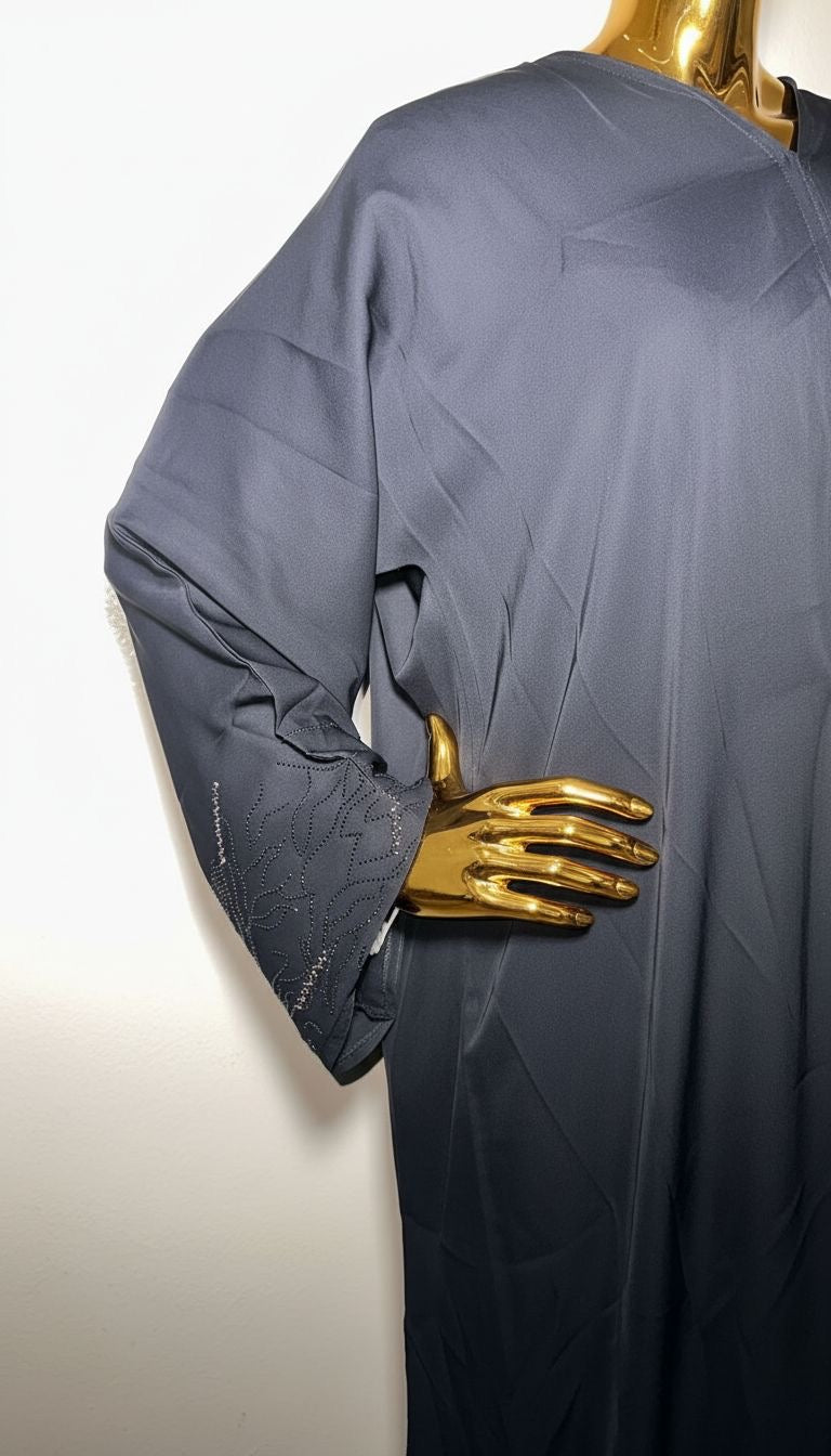 Black Abaya with Black and Gold Rhinestones