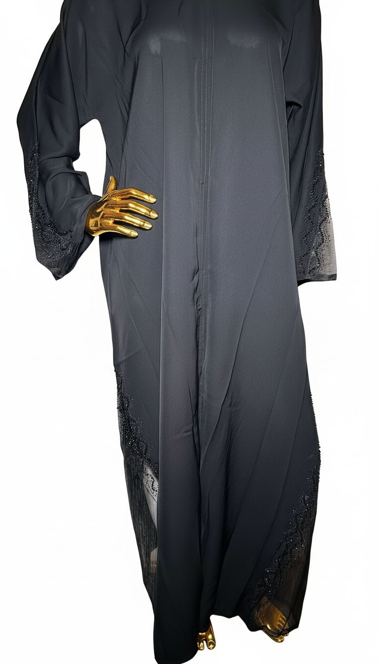 Black Abaya with Black Rhinestones.